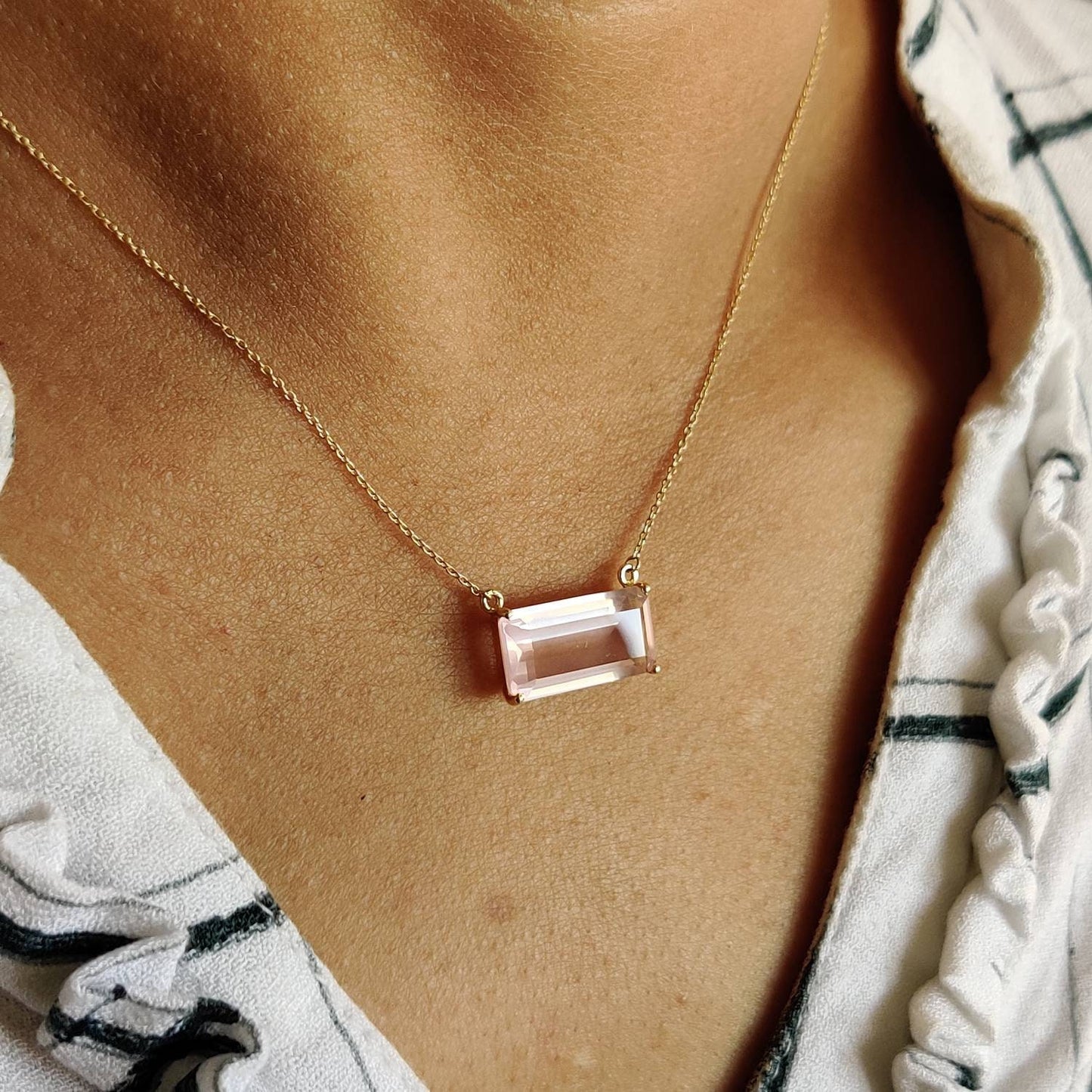 Natural Rose Quartz Pendant, 14K Solid Gold Rose Quartz Pendant, Solid Gold Pendant Necklace, January Birthstone, Christmas Gift