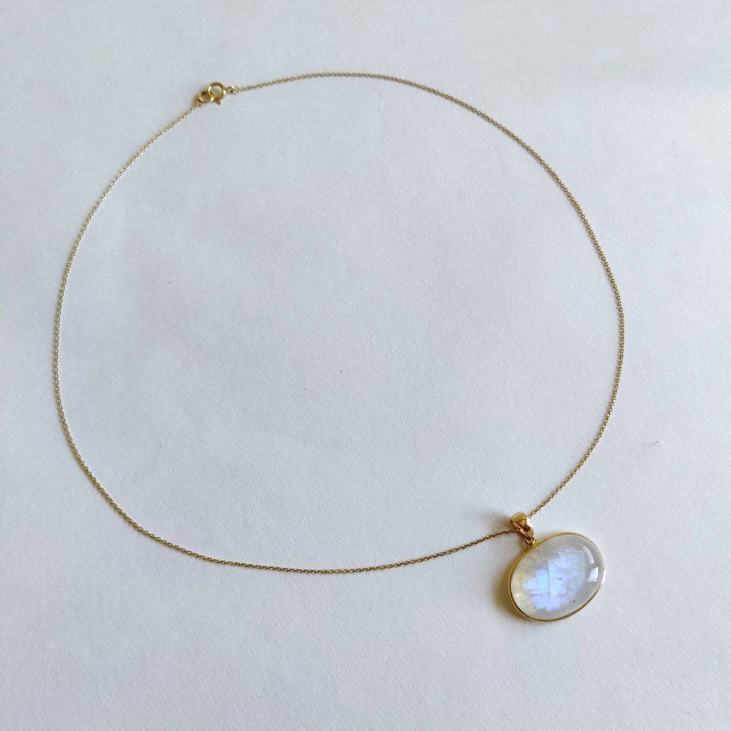 Natural Rainbow Moonstone Necklace, 14K Solid Gold Moonstone Pendant, Yellow Gold Necklace Pendant, Blue Moonstone Jewelry, June Birthstone