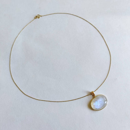 Natural Rainbow Moonstone Necklace, 14K Solid Gold Moonstone Pendant, Yellow Gold Necklace Pendant, Blue Moonstone Jewelry, June Birthstone