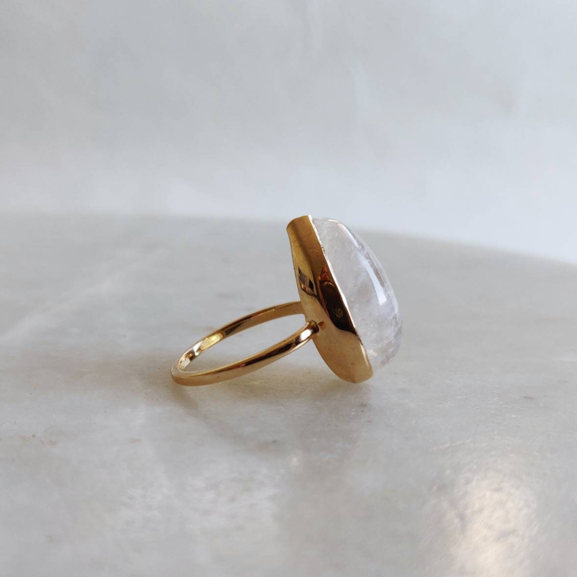 Natural Rainbow Moonstone Ring, 14K Solid Gold Ring, Rainbow Moonstone Gold Ring, Rainbow Moonstone Jewelry, Dainty Ring, June Birthstone