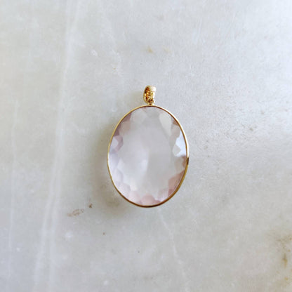 Natural Rose Quartz Pendant, 14K Solid Gold Rose Quartz Pendant, Bezel Pendant , January Birthstone, Christmas Gift, Rose Quartz Jewelry