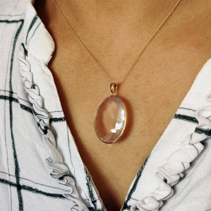 Natural Rose Quartz Pendant, 14K Solid Gold Rose Quartz Pendant, Bezel Pendant , January Birthstone, Christmas Gift, Rose Quartz Jewelry