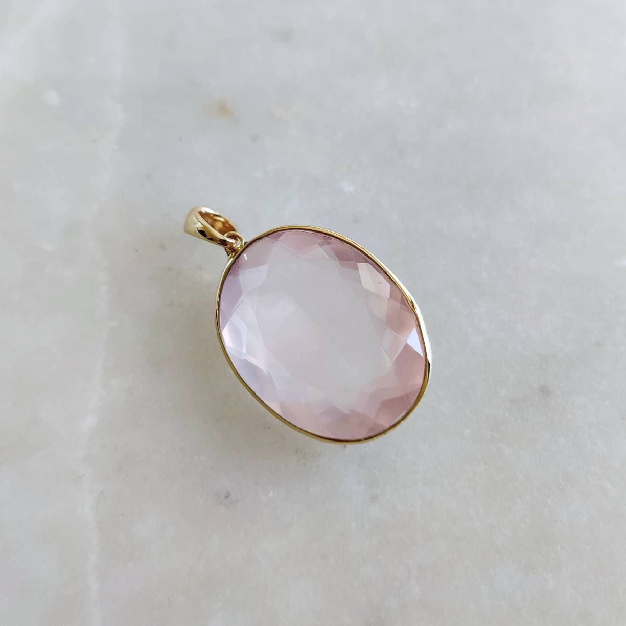 Natural Rose Quartz Pendant, 14K Solid Gold Rose Quartz Pendant, Solid Gold Pendant, January Birthstone,Christmas Gift, Bezel Pendant