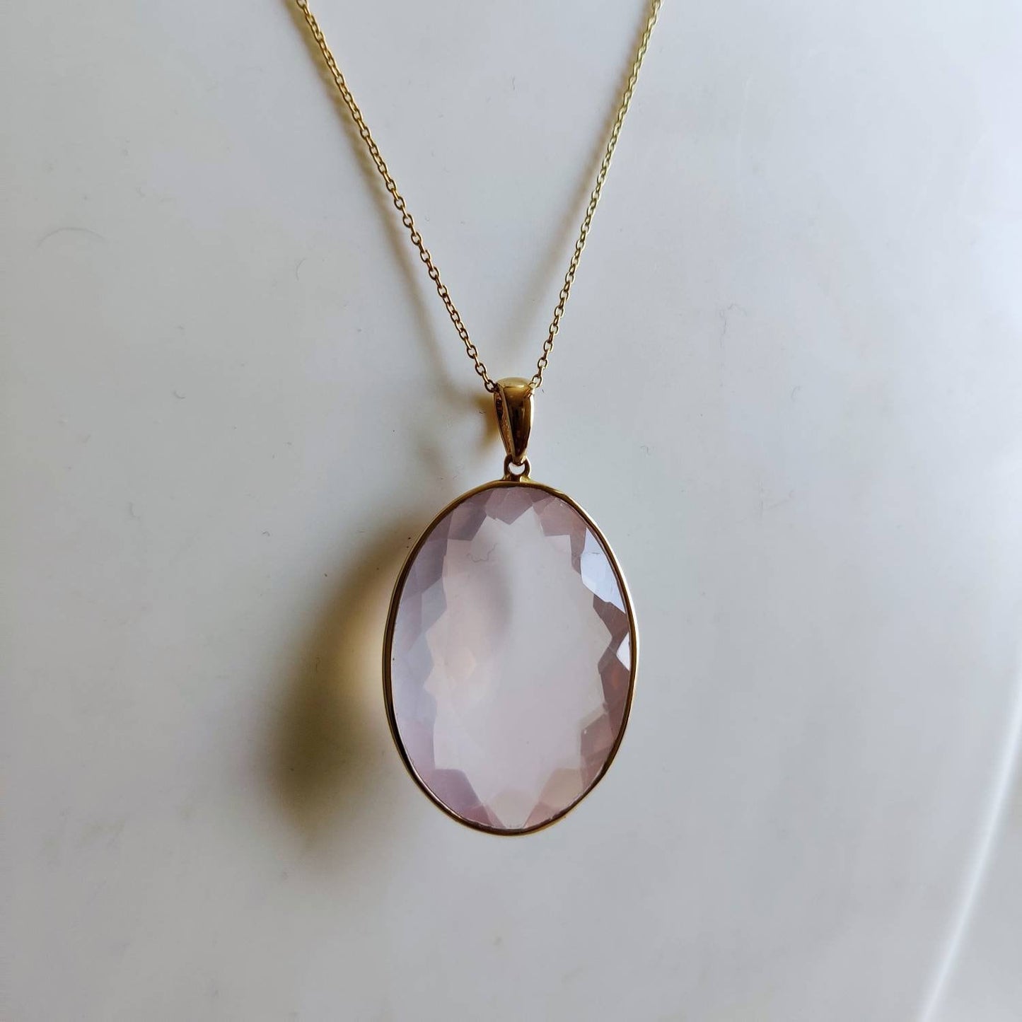 Natural Rose Quartz Pendant, 14K Solid Gold Rose Quartz Pendant, Bezel Pendant, January Birthstone, Christmas Gift, Rose Quartz Jewelry