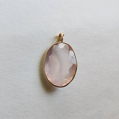 Natural Rose Quartz Pendant, 14K Solid Gold Rose Quartz Pendant, Bezel Pendant, January Birthstone, Christmas Gift, Rose Quartz Jewelry