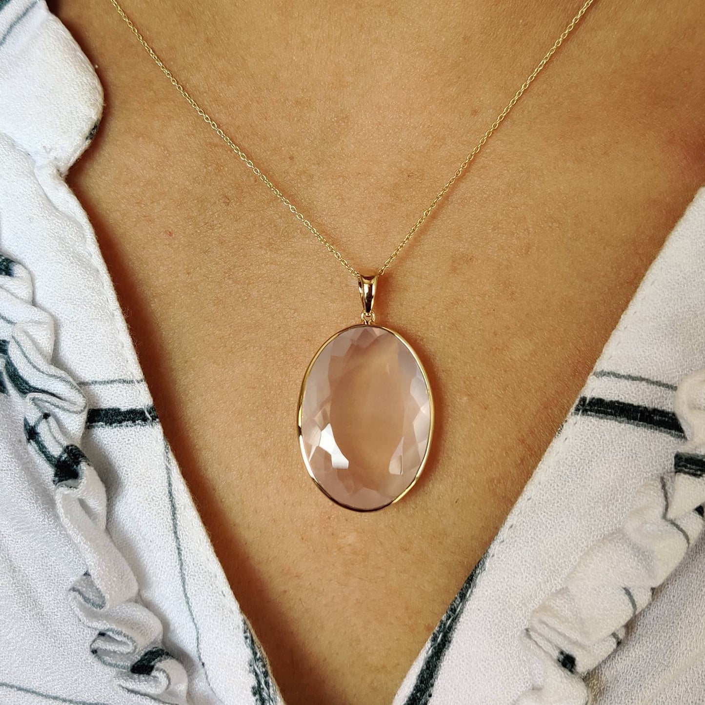 Natural Rose Quartz Pendant, 14K Solid Gold Rose Quartz Pendant, Bezel Pendant, January Birthstone, Christmas Gift, Rose Quartz Jewelry