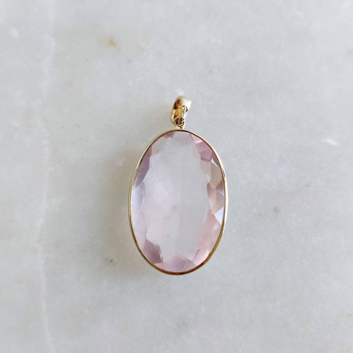 Natural Rose Quartz Pendant, 14K Solid Gold Rose Quartz Pendant, January Birthstone Pendant, Christmas Present, Rose Quartz Jewelry