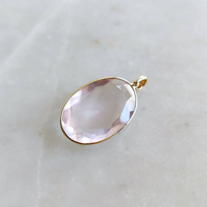 Natural Rose Quartz Pendant, 14K Solid Gold Rose Quartz Pendant, January Birthstone Pendant, Christmas Present, Rose Quartz Jewelry