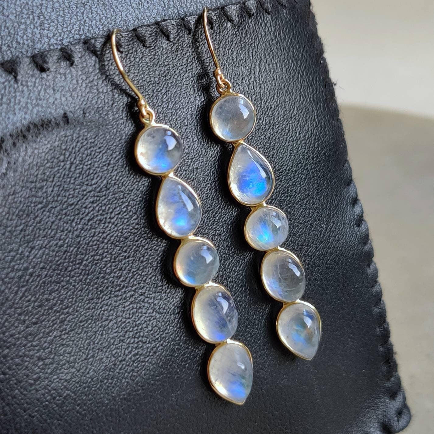 Natural Rainbow Moonstone Earrings, 14K Solid Yellow Gold Earrings, June Birthstone, Bezel Earrings, Moonstone Jewelry, Christmas Gift