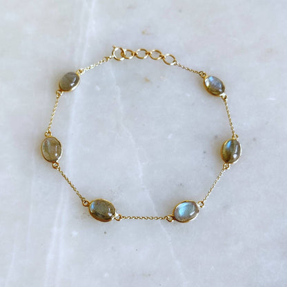 Natural Labradorite Bracelet, 14K Solid Yellow Gold Labradorite Bracelet, Chain Bracelet, Dainty Gemstone Bracelet, November Birthstone