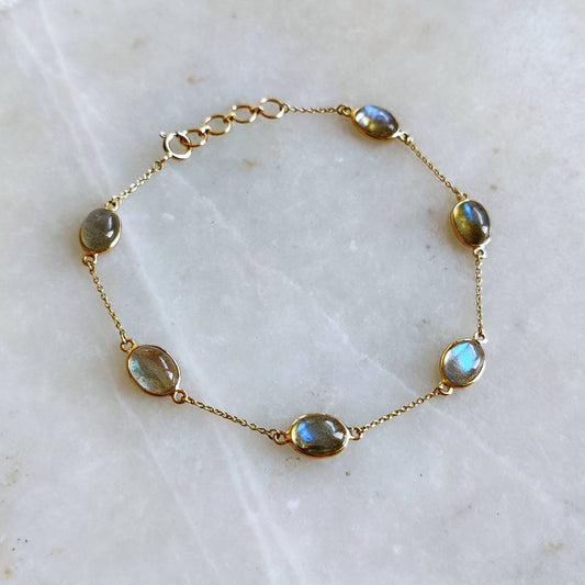 Natural Labradorite Bracelet, 14K Solid Yellow Gold Labradorite Bracelet, Chain Bracelet, Dainty Gemstone Bracelet, November Birthstone