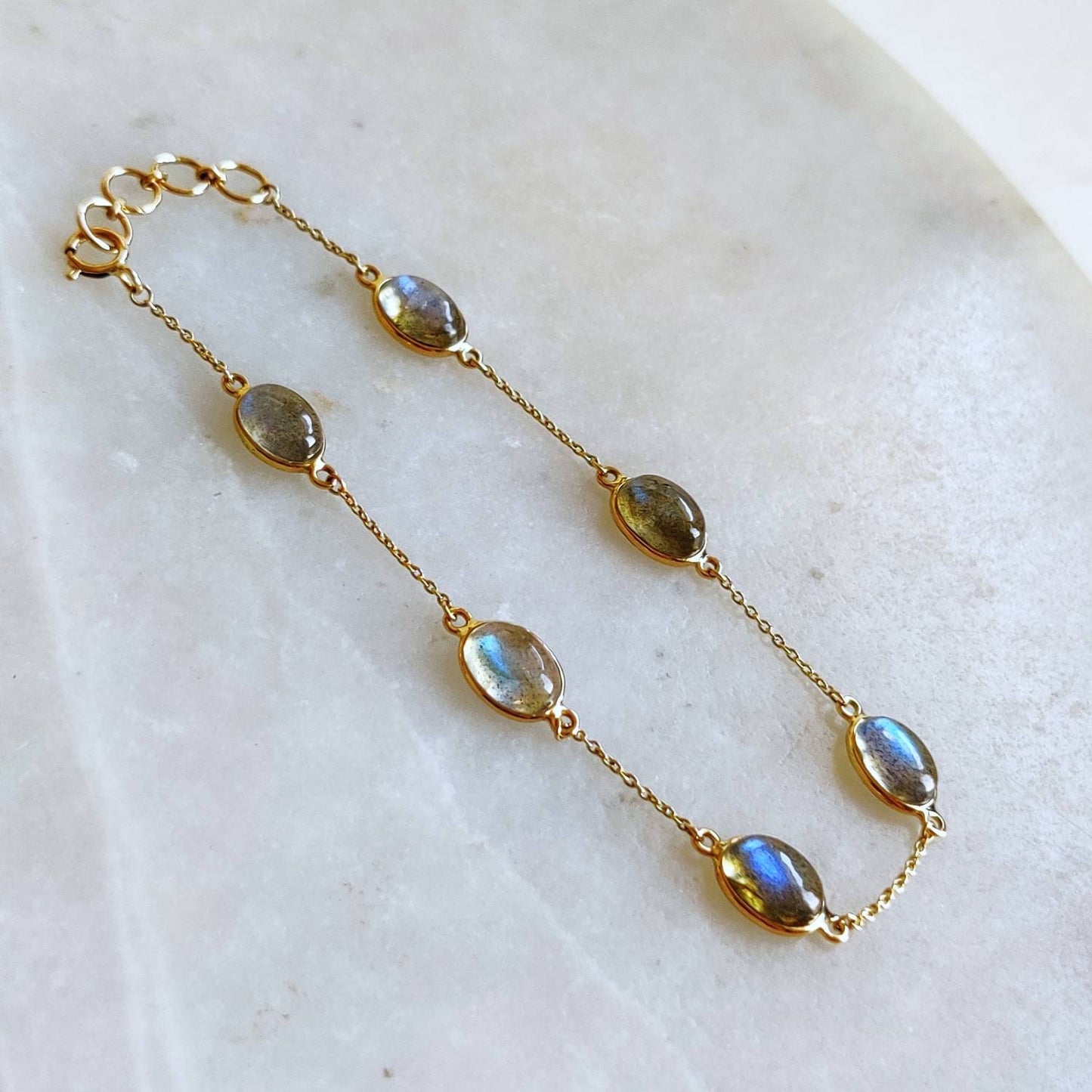 Natural Labradorite Bracelet, 14K Solid Yellow Gold Labradorite Bracelet, Chain Bracelet, Dainty Gemstone Bracelet, November Birthstone