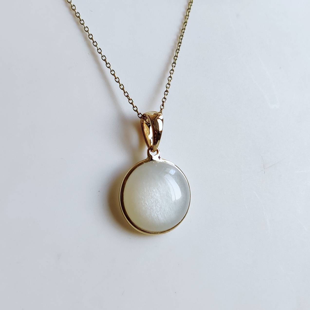 Natural White Moonstone Pendant, 14K Solid Yellow Gold White Moonstone Pendant, June Birthstone, Anniversary Gift, White Moonstone Jewelry