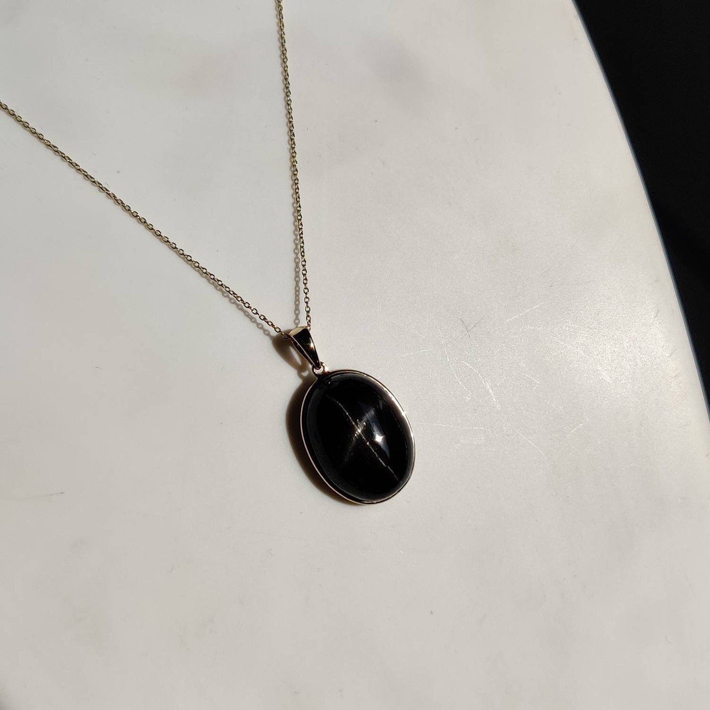 Natural Black Star Diopside Pendant, 14K Solid Gold Black Star Pendant, Yellow Gold Pendant Necklace, March Birthstone, Christmas Gift