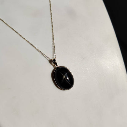 Natural Black Star Diopside Pendant, 14K Solid Gold Black Star Pendant, Yellow Gold Pendant Necklace, March Birthstone, Christmas Gift