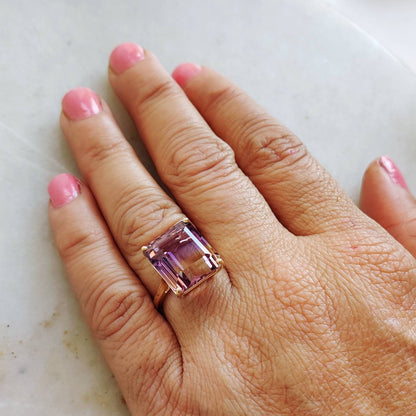 Natural Ametrine Ring, 14K Solid Yellow Gold Ring, Amethyst Citrine Ring, Ametrine Jewelry, Christmas Gift, February November Birthstone