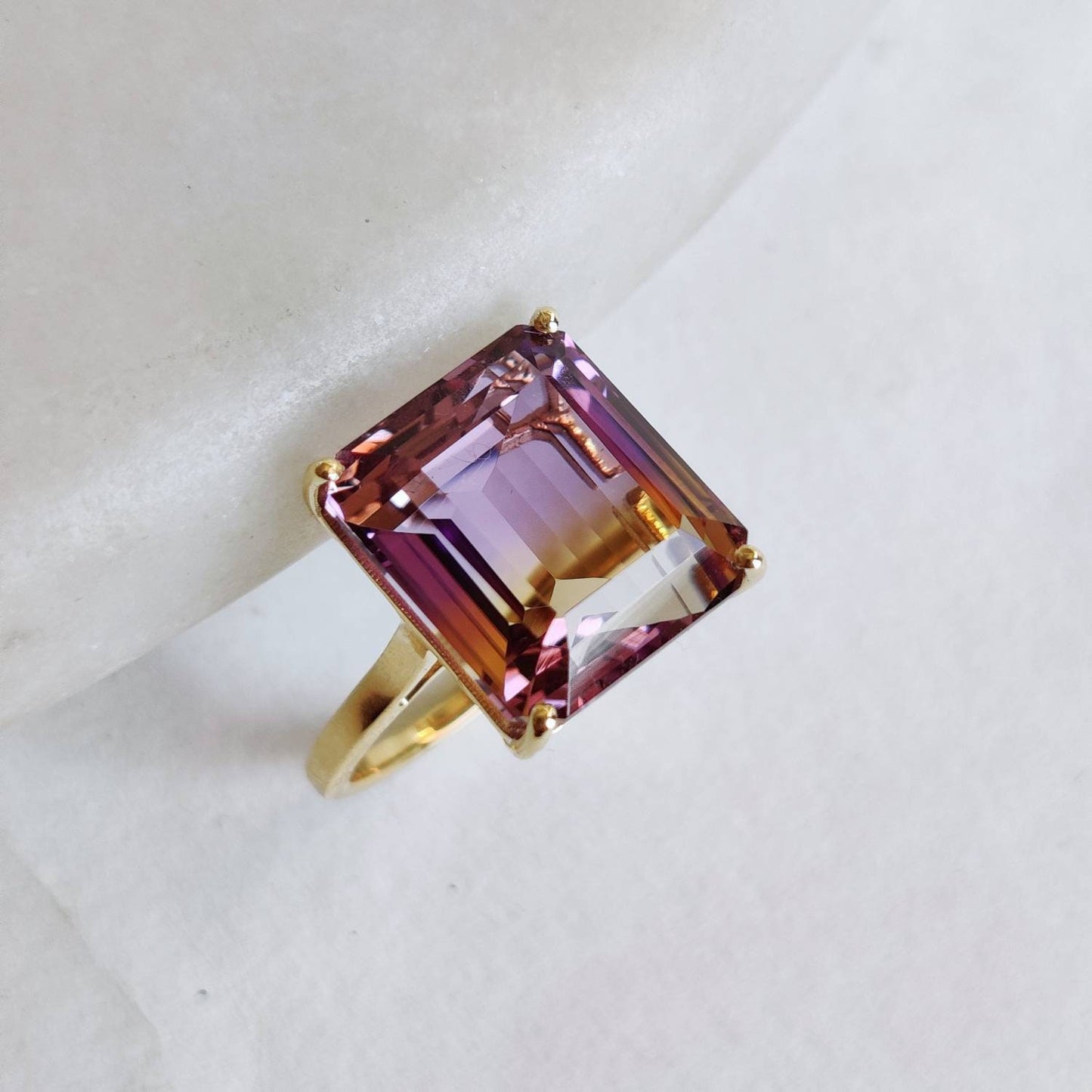 Natural Ametrine Ring, 14K Solid Yellow Gold Ring, Amethyst Citrine Ring, Ametrine Jewelry, Christmas Gift, February November Birthstone