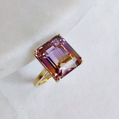 Natural Ametrine Ring, 14K Solid Yellow Gold Ring, Amethyst Citrine Ring, Ametrine Jewelry, Christmas Gift, February November Birthstone