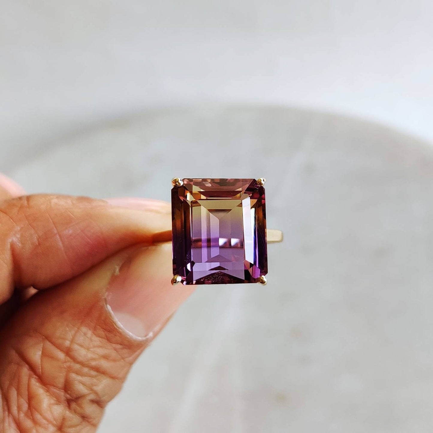 Natural Ametrine Ring, 14K Solid Yellow Gold Ring, Amethyst Citrine Ring, Ametrine Jewelry, Christmas Gift, February November Birthstone