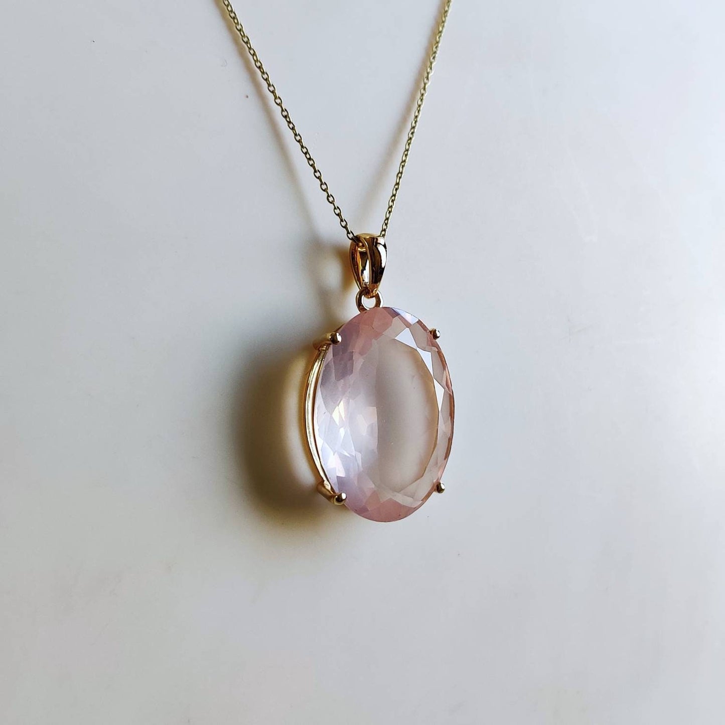 Colgante de cuarzo rosa natural, colgante de cuarzo rosa de oro macizo de 14 quilates, piedra natal de enero, regalo de Navidad, joyería de cuarzo rosa, colgante de punta