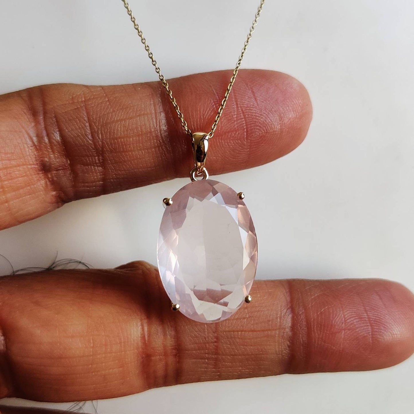 Colgante de cuarzo rosa natural, colgante de cuarzo rosa de oro macizo de 14 quilates, piedra natal de enero, regalo de Navidad, joyería de cuarzo rosa, colgante de punta