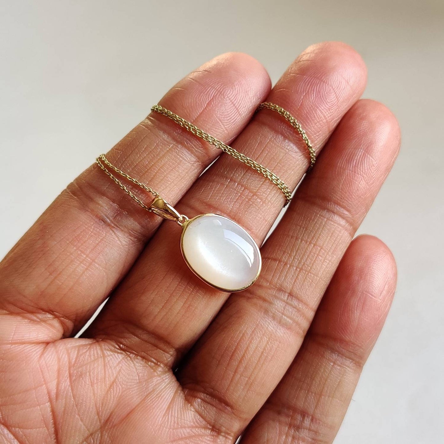 Natural White Moonstone Pendant, 14K Solid Yellow Gold White Moonstone Pendant, June Birthstone, Anniversary Gift, White Moonstone Jewelry