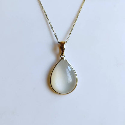 Natural White Moonstone Pendant, 14K Solid Yellow Gold Moonstone Pendant, June Birthstone Pendant, White Moonstone Jewelry,Christmas Present