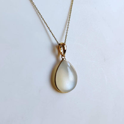 Natural White Moonstone Pendant, 14K Solid Yellow Gold Moonstone Pendant, June Birthstone Pendant, White Moonstone Jewelry,Christmas Present