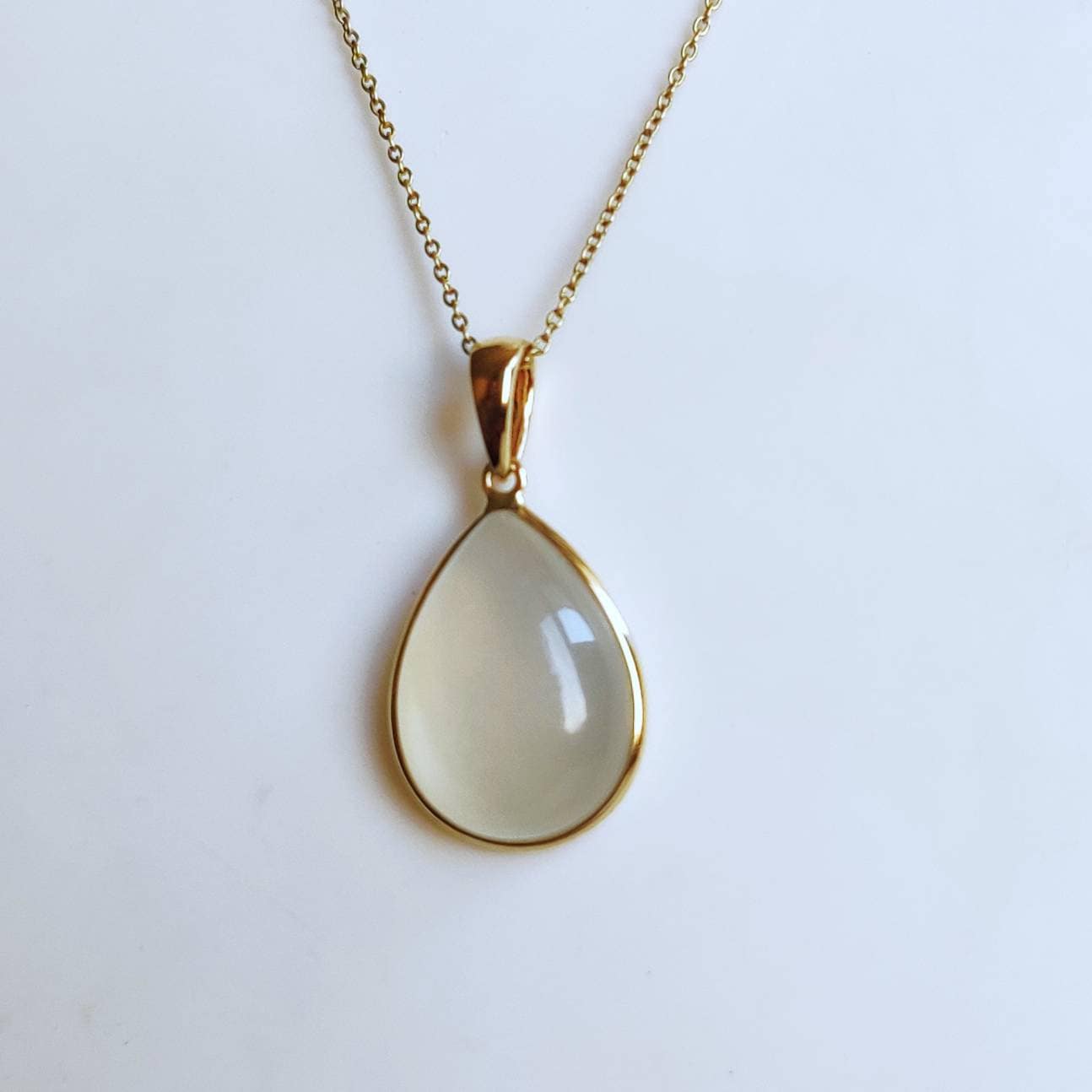 Natural White Moonstone Pendant, 14K Solid Yellow Gold Moonstone Pendant, June Birthstone Pendant, White Moonstone Jewelry,Christmas Present