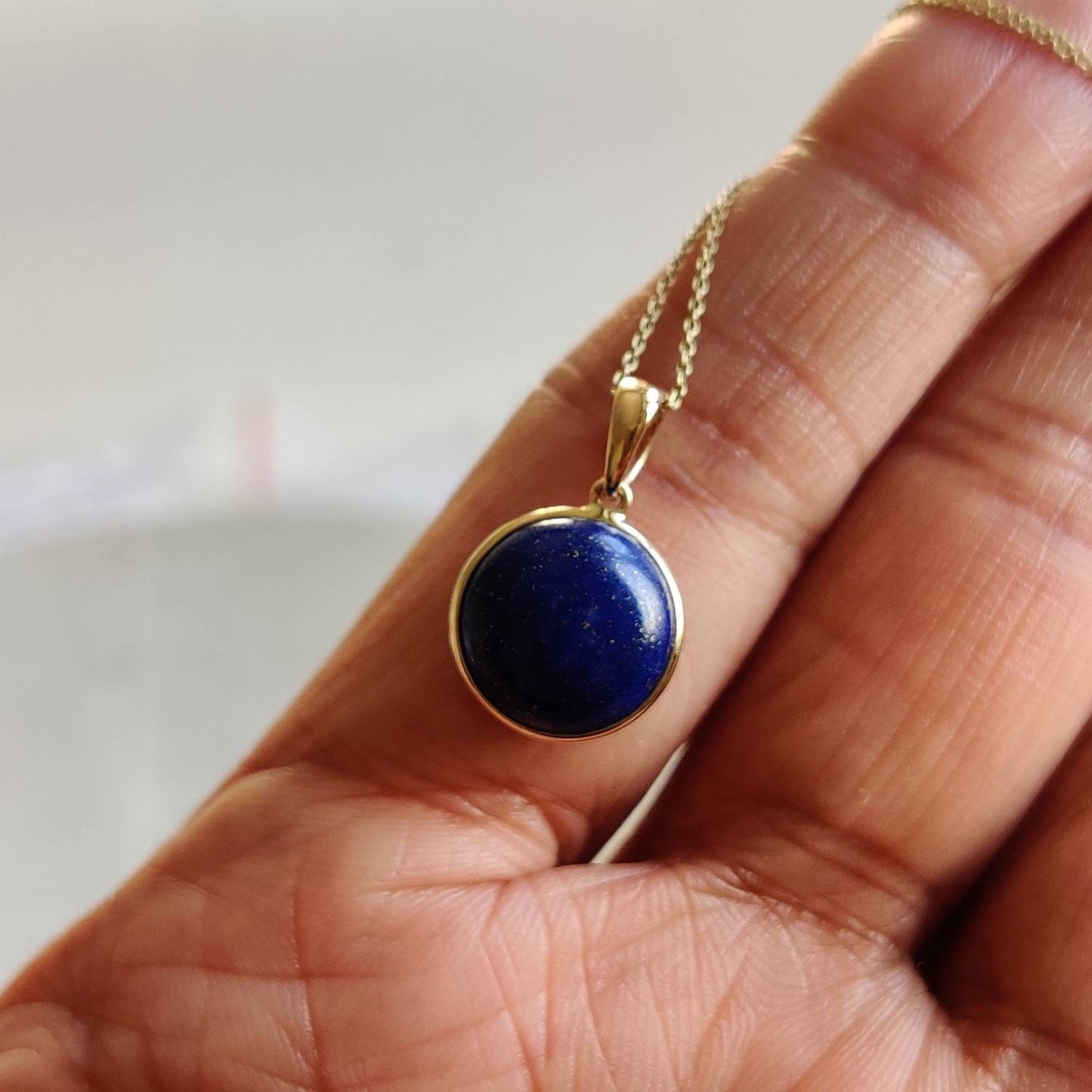 Natural Lapis Lazuli Pendant, 14K Yellow Gold Lapis Lazuli Pendant, Solid Gold Lapis Bezel Pendant, September Birthstone, Christmas Gift