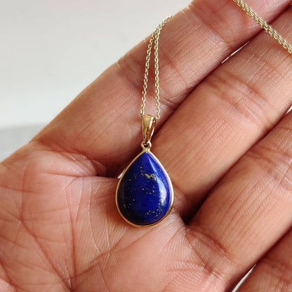 Natural Lapis Lazuli Pendant, 14K Solid Yellow Gold Lapis Pendant, Bezel Pendant, September Birthstone Pendant, Christmas Present