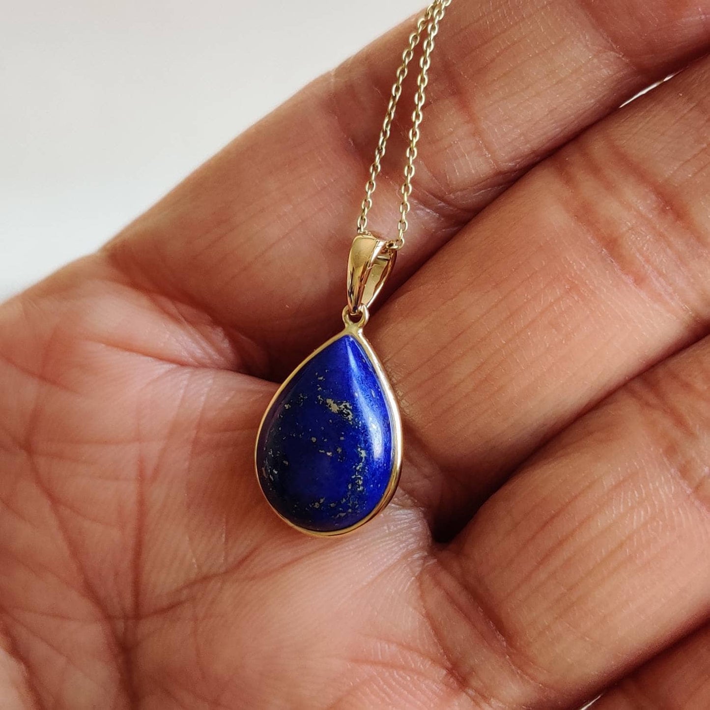 Natural Lapis Lazuli Pendant, 14K Solid Yellow Gold Lapis Pendant, Bezel Pendant, September Birthstone Pendant, Christmas Present