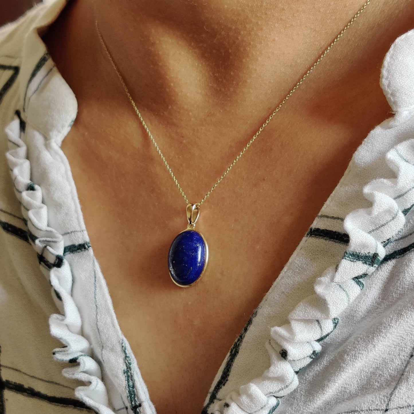 Natural Lapis Lazuli Pendant, 14K Yellow Gold Lapis Lazuli Pendant, Solid Gold Lapis Bezel Pendant, September Birthstone, Christmas Gift