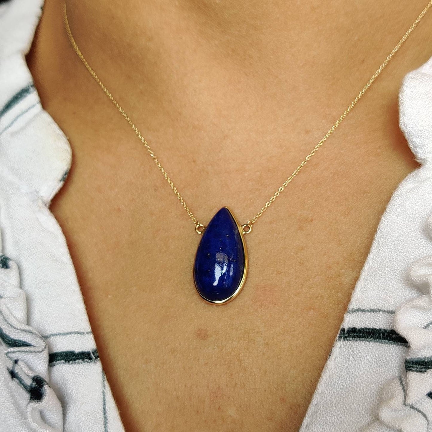 Natural Lapis Lazuli Pendant, 14K Yellow Gold Lapis Lazuli Pendant, Solid Gold Lapis Bezel Pendant, September Birthstone, Christmas Gift