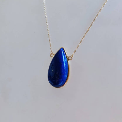 Natural Lapis Lazuli Pendant, 14K Yellow Gold Lapis Lazuli Pendant, Solid Gold Lapis Bezel Pendant, September Birthstone, Christmas Gift