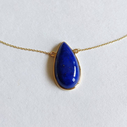 Natural Lapis Lazuli Pendant, 14K Yellow Gold Lapis Lazuli Pendant, Solid Gold Lapis Bezel Pendant, September Birthstone, Christmas Gift