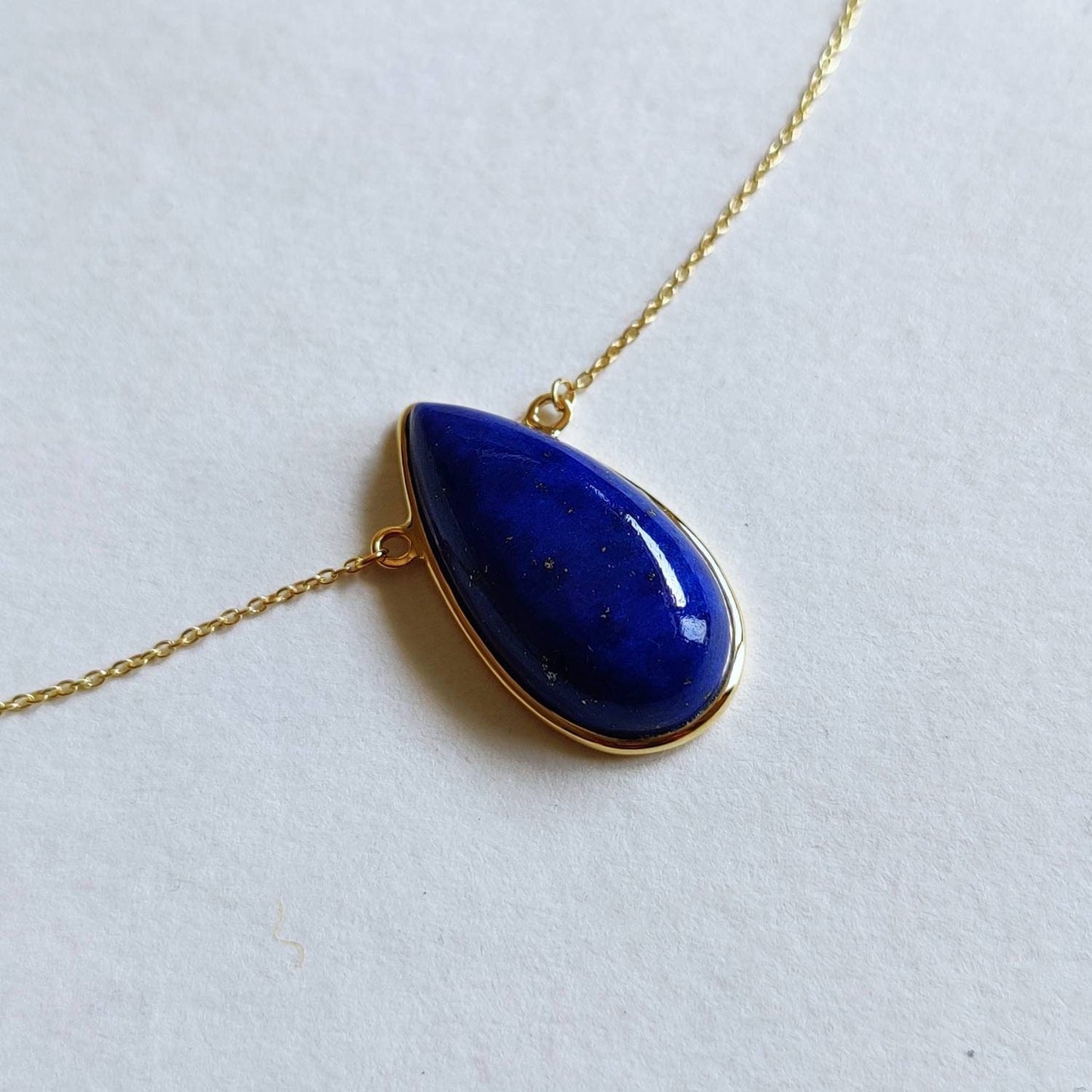 Natural Lapis Lazuli Pendant, 14K Yellow Gold Lapis Lazuli Pendant, Solid Gold Lapis Bezel Pendant, September Birthstone, Christmas Gift