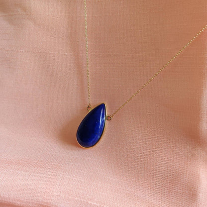 Natural Lapis Lazuli Pendant, 14K Yellow Gold Lapis Lazuli Pendant, Solid Gold Lapis Bezel Pendant, September Birthstone, Christmas Gift