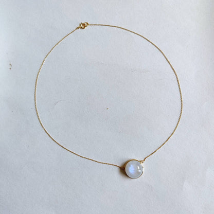 Natural Rainbow Moonstone Necklace, 14K Solid Gold Moonstone Pendant, Yellow Gold Necklace Pendant, Blue Moonstone Jewelry, June Birthstone