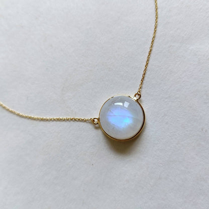 Natural Rainbow Moonstone Necklace, 14K Solid Gold Moonstone Pendant, Yellow Gold Necklace Pendant, Blue Moonstone Jewelry, June Birthstone