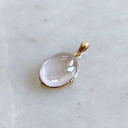 Natural Rose Quartz Pendant, 14K Solid Gold Rose Quartz Pendant, Solid Gold Bezel Pendant Necklace, January Birthstone, Christmas Gift