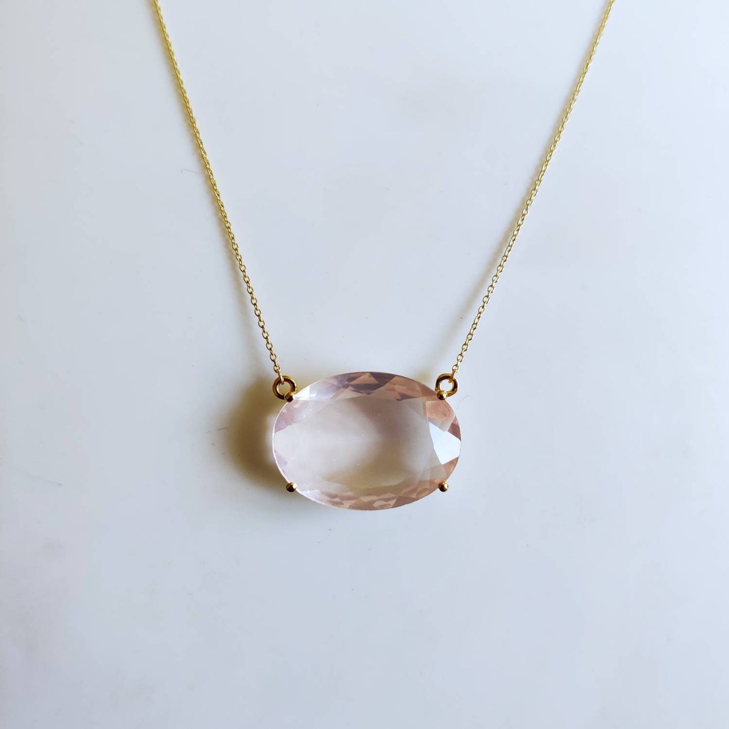 Natural Rose Quartz Necklace, 14K Solid Yellow Gold Rose Quartz Pendant, January Birthstone Pendant, Christmas Present