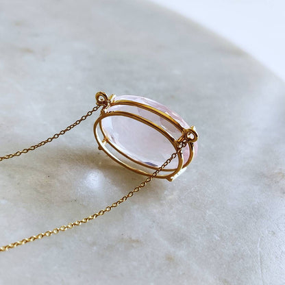 Natural Rose Quartz Necklace, 14K Solid Yellow Gold Rose Quartz Pendant, January Birthstone Pendant, Christmas Present