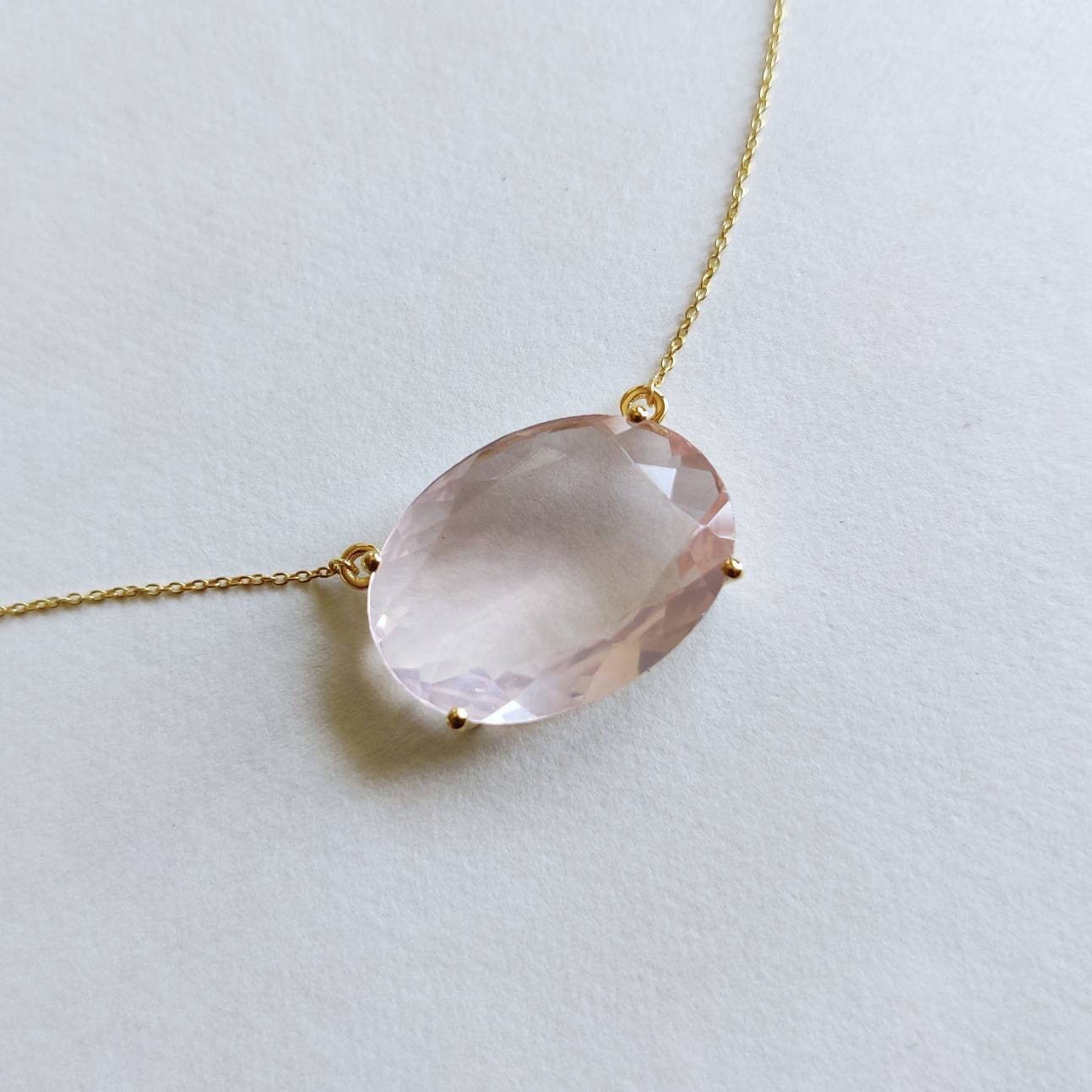 Natural Rose Quartz Necklace, 14K Solid Yellow Gold Rose Quartz Pendant, January Birthstone Pendant, Christmas Present