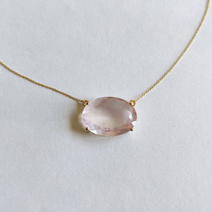 Natural Rose Quartz Necklace, 14K Solid Yellow Gold Rose Quartz Pendant, January Birthstone Pendant, Christmas Present