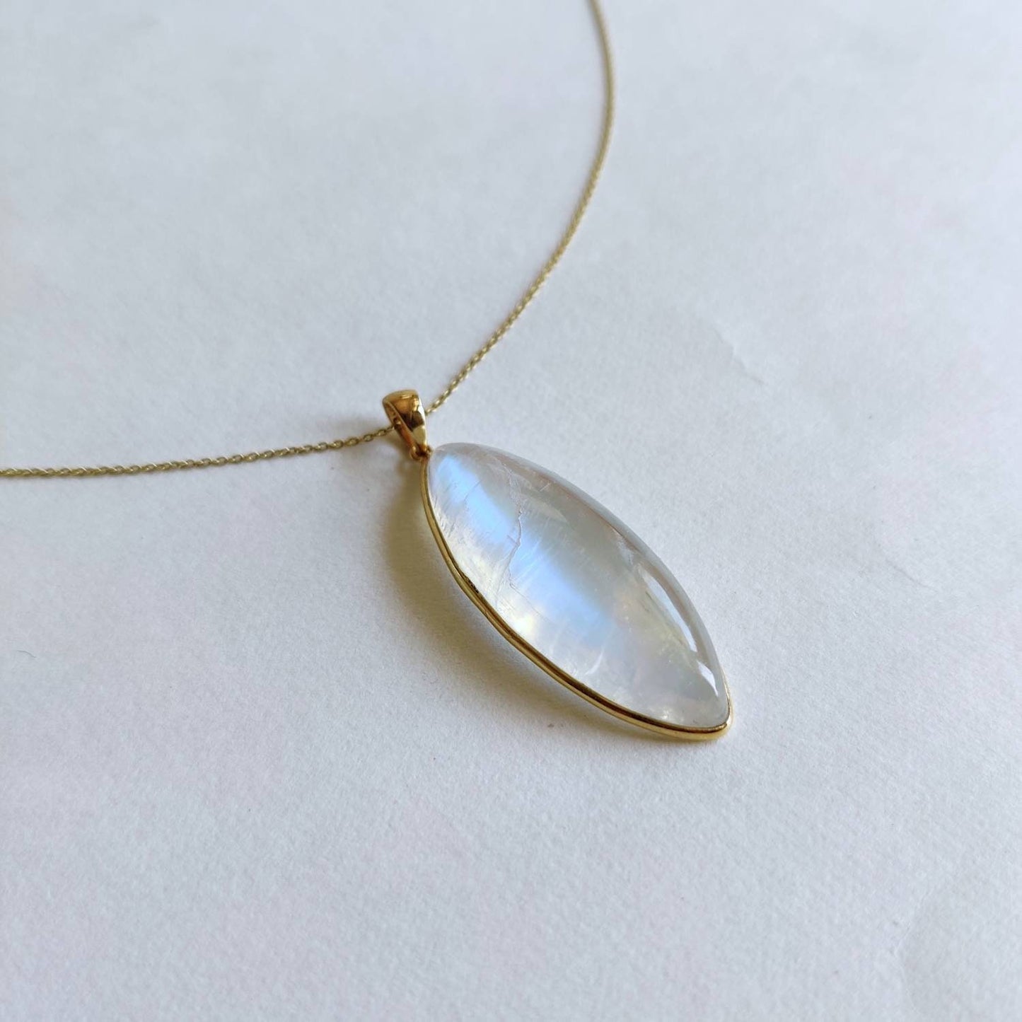 Natural Rainbow Moonstone Pendant, 14K Solid Yellow Gold Moonstone Pendant, Blue Moonstone Jewelry, June Birthstone Pendant