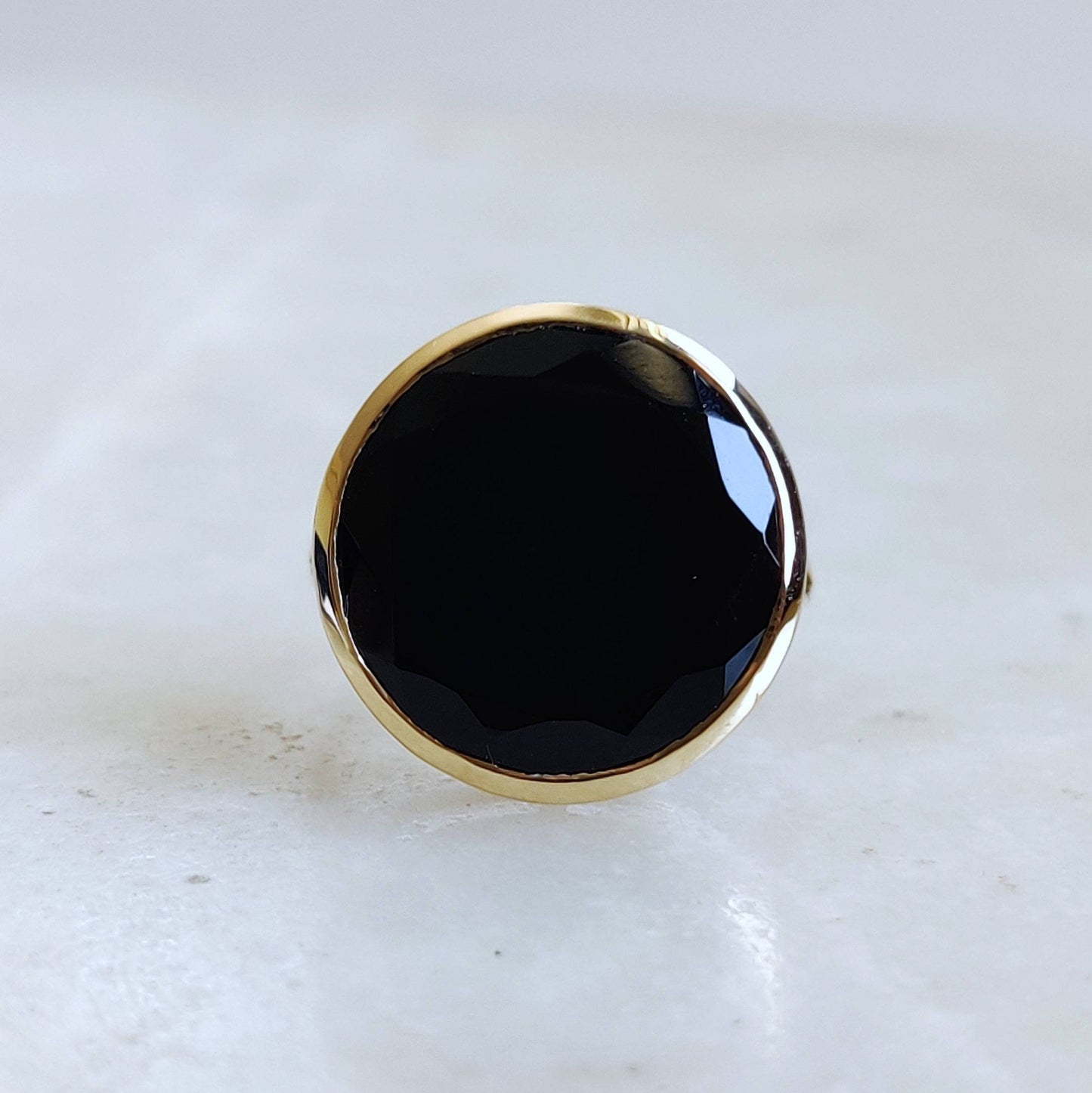 Natural Black Onyx 14K Solid Gold Ring, 14k Gold Black Onyx Ring, Black Onyx Bezel Ring, December Birthstone, Christmas Gift