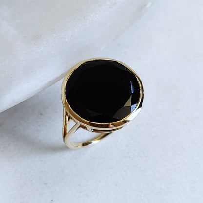 Natural Black Onyx 14K Solid Gold Ring, 14k Gold Black Onyx Ring, Black Onyx Bezel Ring, December Birthstone, Christmas Gift