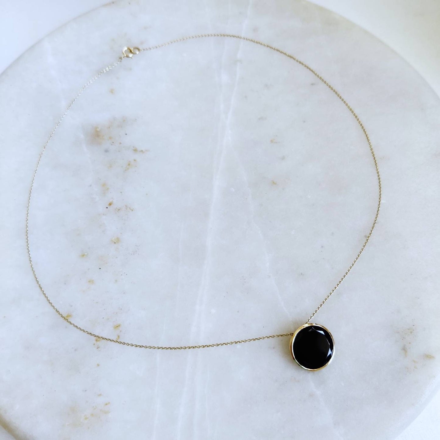 Natural Black Onyx Pendant, 14K Solid Gold Black Onyx Pendant, Round Pendant, December Birthstone, Christmas Gift, Black Onyx Jewelry