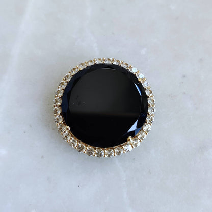 Natural Black Onyx & White Topaz Pendant, 14K Solid Gold Black Onyx White Topaz Pendant, December Birthstone, Christmas Gift, Round Pendant